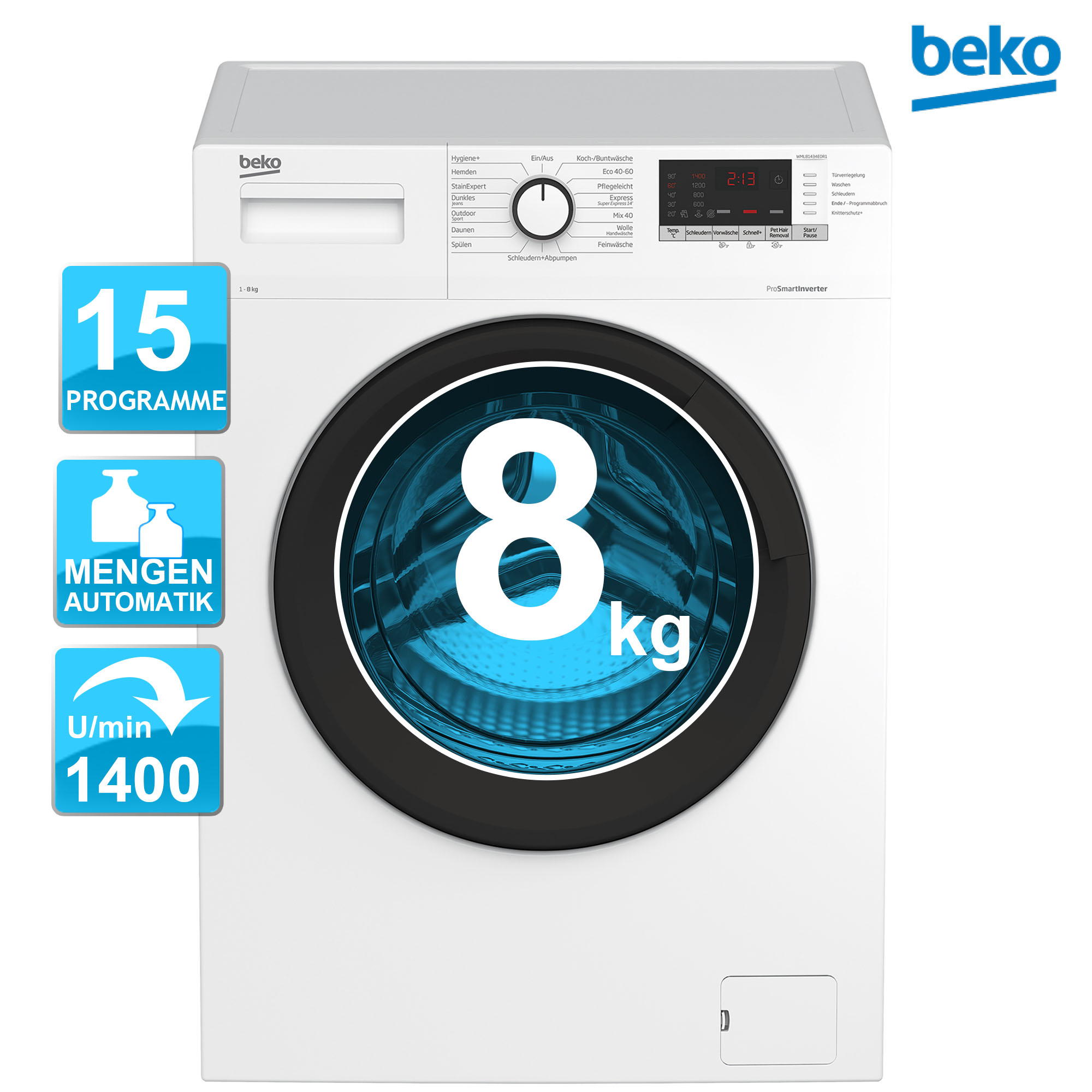 Waschmaschine 8 KG BEKO WML81434EDR1 Inverter Motor Pet Hair Removal 2ML eBay